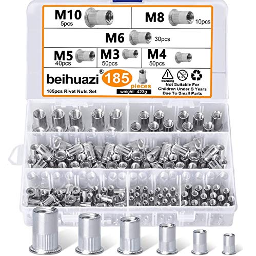 beihuazi® Nietmuttern Gewindenieten M3 M4 M5 M6 M8 M10 Blindnietmutter 304 Edelstahl Einnietmuttern Set(185PCS 6 Types) von beihuazi