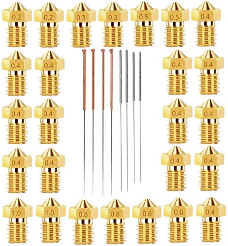 beihuazi® 3D Drucker Düsen V6 Nozzle 26 x M6 Düse Messingdüsen + 8 x Düsenreiniger für 1,75mm Filament 3D Drucker z. B. Anycubic i3 Mega Chiron Prusa i3 MK3/MK3S Anet A8 CTC von beihuazi