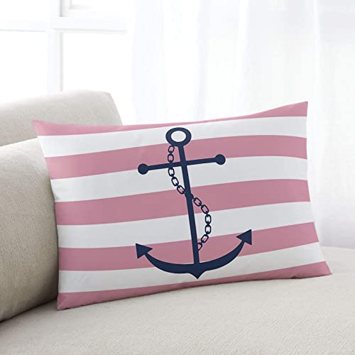 Dekokissen Kissenbezüge 40x60cm, Nautisches Thema Anker Muster Rosa Und Weiß Streifen Sofa Dekoratives Kissenbezüge Wohnkultur Weiche Wurfkissenbezügen, Für Stuhlmöbel, Garten, Sofa von beijinghongyuyuanshangmaoyouxiangongsi