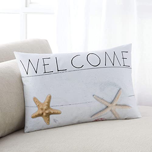 Dekokissen Kissenbezüge 40x60cm, Willkommen Sommer Strand Sand Seestern Holz Outdoor Kissenbezug Weiche Wohnkultur Rechteckigen Kissenbezug, Für Sofa, Schlafzimmer, Lounge von beijinghongyuyuanshangmaoyouxiangongsi
