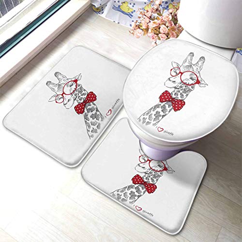 Set 3 Teilig Badvorleger Giraffe Handgezeichnete Giraffe In Runder Brille 3-Teiliges Badteppich-Set Waschbar Dekorative Badgarnitur Badematten, Für Wohnzimmer, Wc-Sitz Bezug von beijinghongyuyuanshangmaoyouxiangongsi