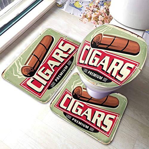 Set 3 Teilig Badvorleger Kubanische Zigarre Auf Altem Metall Zigarrenladen Retro Schild Design Vorlage U-Förmigen Contour Matte Dekorative Küchentürteppich, Für Wohnzimmer, Wc-Sitz Bezug von beijinghongyuyuanshangmaoyouxiangongsi