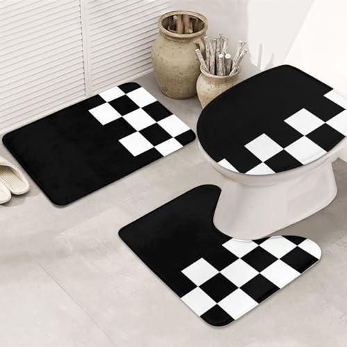 Set 3 Teilig Badvorleger Schwarz Weißes Halb Und Halb Karomuster Bad Duschmatten Weiche Wasserabsorbierend Teppiche Und Toilettendeckel, Für Wohnzimmer, Wc-Sitz Bezug von beijinghongyuyuanshangmaoyouxiangongsi