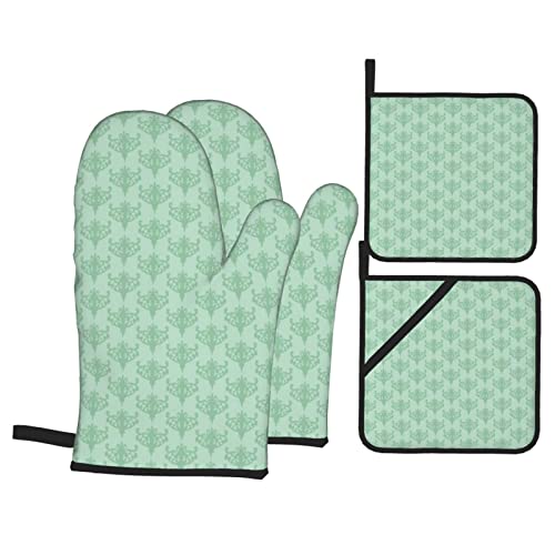 Topflappen Und Topflappen Set Von 4 Braunes Muster Eines Abstrakten Kreativen Retro Mintgrün Grau Drucks Grillhandschuhe Hitzebeständige Mit Innere Baumwollschicht Kochhandschuhe, Für Küche, BBQ von beijinghongyuyuanshangmaoyouxiangongsi