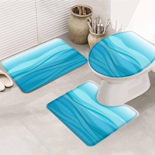 rutschfeste 3 Badteppich Set Abstrakte Farbverlauf Kunst Wasser Ripple Aqua Grün rutschfeste Fußmatte Set Langlebige Dekorative Wc-Deckelbezug, Für Badewanne, Wohnzimmer von beijinghongyuyuanshangmaoyouxiangongsi