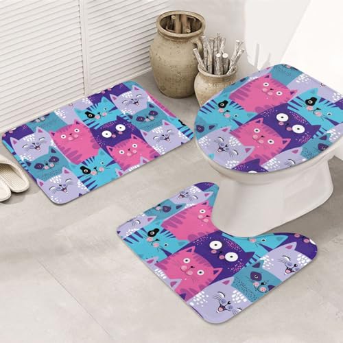 rutschfeste 3 Badteppich Set Bunte Katzen Teppiche Und Toilettendeckel Weiche Wasserabsorbierend Bad Duschmatten, Für Badezimmer, Wc-Sitz Bezug von beijinghongyuyuanshangmaoyouxiangongsi