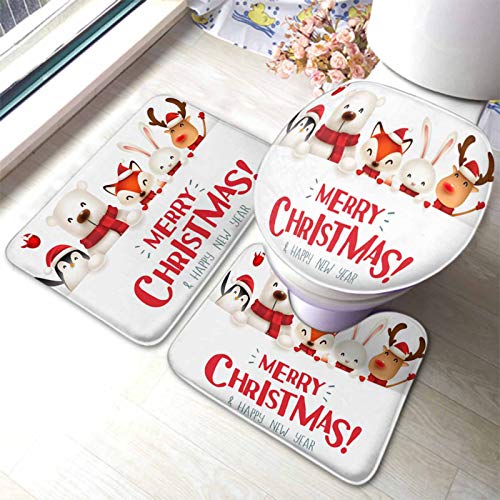 rutschfeste 3 Badteppich Set Frohe Weihnachten Weihnachten Süße Tiere Charakter Teppiche Und Toilettendeckel Weiche Wasserabsorbierend U-Förmigen Contour Matte, Für Wohnzimmer, Wc-Sitz Bezug von beijinghongyuyuanshangmaoyouxiangongsi