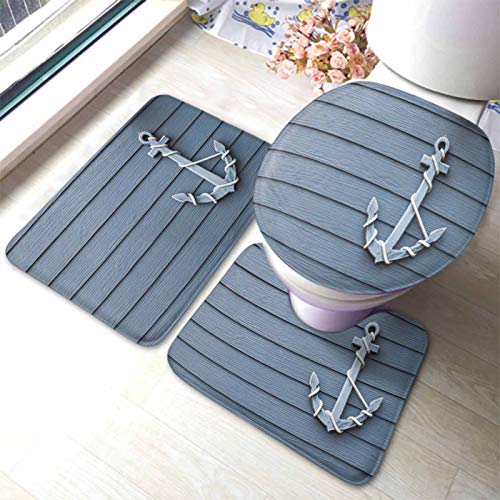 rutschfeste 3 Badteppich Set Hölzerner Anker Auf Wand Hintergrund Militär 3-Teiliges Badteppich-Set Dekorative Waschbar Fußmatte, Für Badewanne, Wohnzimmer von beijinghongyuyuanshangmaoyouxiangongsi