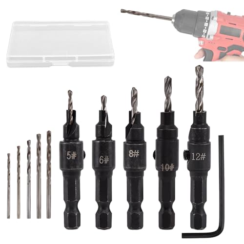 Kegelsenker-Bohrer-Set, 5-teilig, Holzbearbeitungswerkzeuge, Senklochbohrer, 5, 6, 810, 12, Kegelbohrer für Holzbearbeitung, tiefenverstellbare Kegelsenker-Bits, 1/4-Zoll-Sechskantschaft Kegelsenker-Bohrer-Set, 5-teilig, Holzbearbeitungswerkzeuge, Senklochbohrer, 5, 6, 810, 12, Kegelbohrer für Holzbearbeitung, tiefenverstellbare Kegelsenker-Bits, 1/4-Zoll-Sechskantschaft von beiyoule