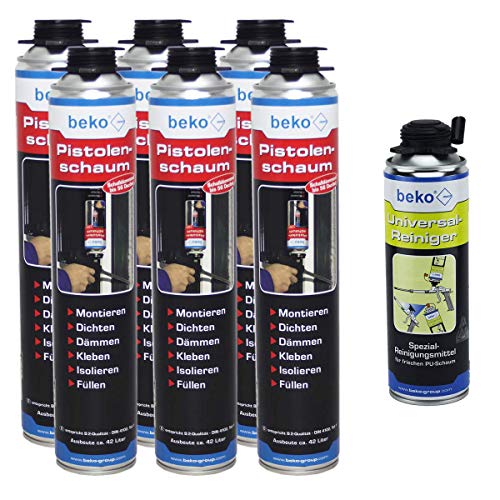 6 x beko Pistolenschaum Polyurethanschaum 750 ml inkl. Universalreinger 500ml von Beko