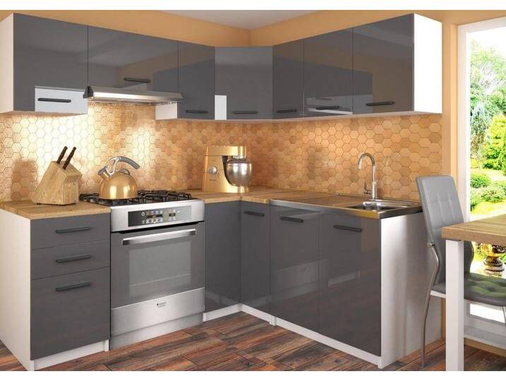 Eckküche Belini 360 cm grau glänzend mit Arbeitsplatte Lidia Uniqa Hersteller INF LIDIAUNIQA/3/WT/S/0/B1 Eckküche Belini 360 cm grau glänzend mit Arbeitsplatte Lidia Uniqa Hersteller INF LIDIAUNIQA/3/WT/S/0/B1 von belini