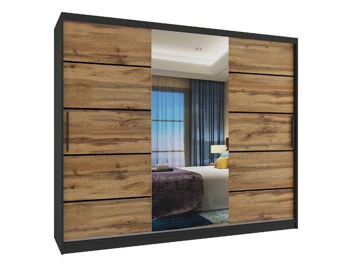 Kleiderschrank 235 cm Belini schwarz matt / Wotan-Eiche mit Schiebetüren mit Spiegel und Schubladen Hersteller MBP SZP8/0/1B/2DW1L/0/KLP Kleiderschrank 235 cm Belini schwarz matt / Wotan-Eiche mit Schiebetüren mit Spiegel und Schubladen Hersteller MBP SZP8/0/1B/2DW1L/0/KLP von belini