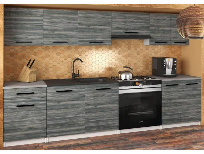 Küchenblock Belini 240 cm grau anthrazit Glamour Wood mit Arbeitsplatte Uniqa2 Hersteller TOR UNIQA2/5/WT/GW1/0/B1 von belini