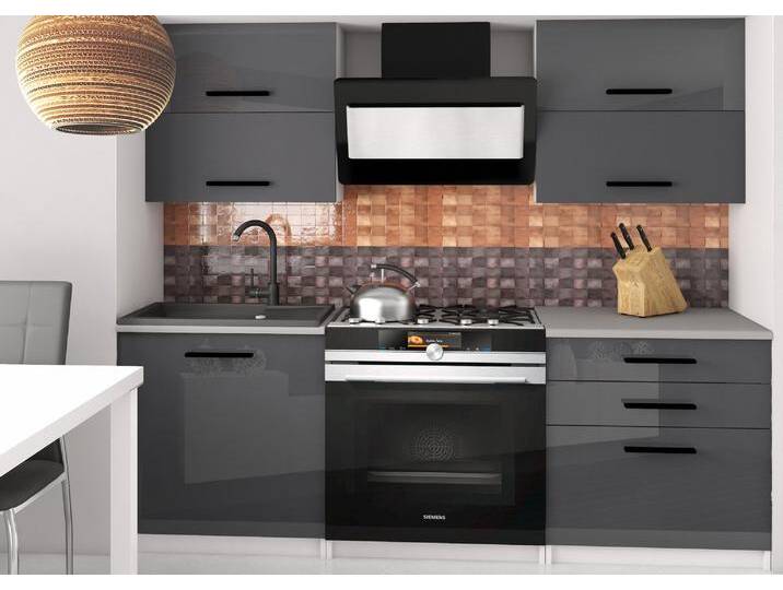 Küchenzeile Belini 120 cm grau glänzend / grau matt mit Arbeitsplatte Eleganta2 Hersteller INF ELEGANTA2/2/WT/SSRS/0/B1 von belini