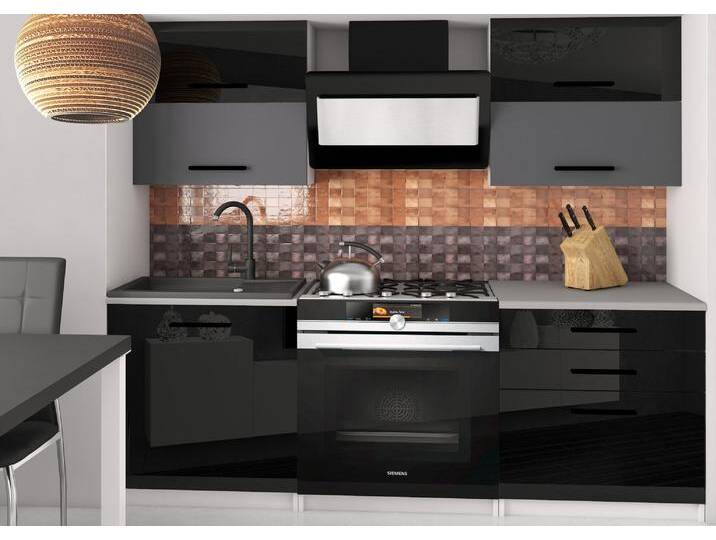 Küchenzeile Belini 120 cm schwarz glänzend / grau matt mit Arbeitsplatte Eleganta2 Hersteller INF ELEGANTA2/2/WT/BSRB/0/B1 von belini