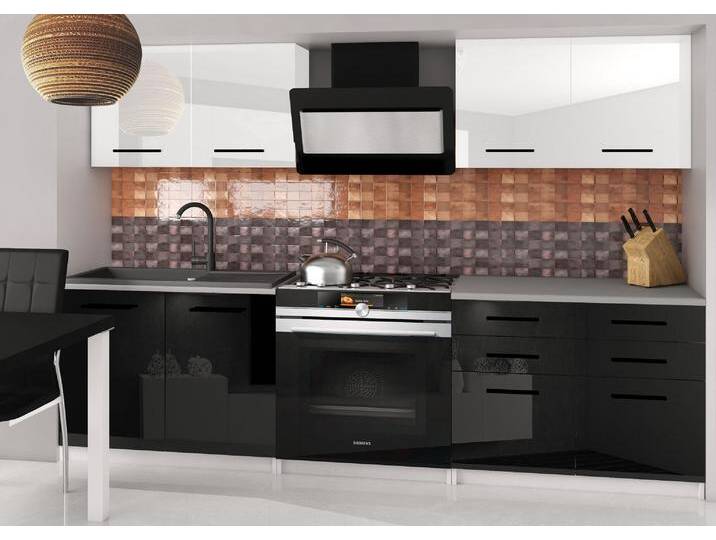 Küchenzeile Belini 160 cm weiß glänzend / schwarz glänzend mit Arbeitsplatte Kompakto2 Hersteller INF KOMPAKTO2/2/WT/WB/0/B1 von belini