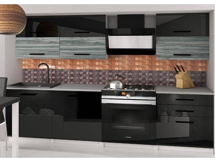 Küchenzeile Belini 180 cm schwarz glänzend / grau anthrazit Glamour Wood mit Arbeitsplatte Primera2 Hersteller INF PRIMERA2/2/WT/BGW1B/0/B1 von belini