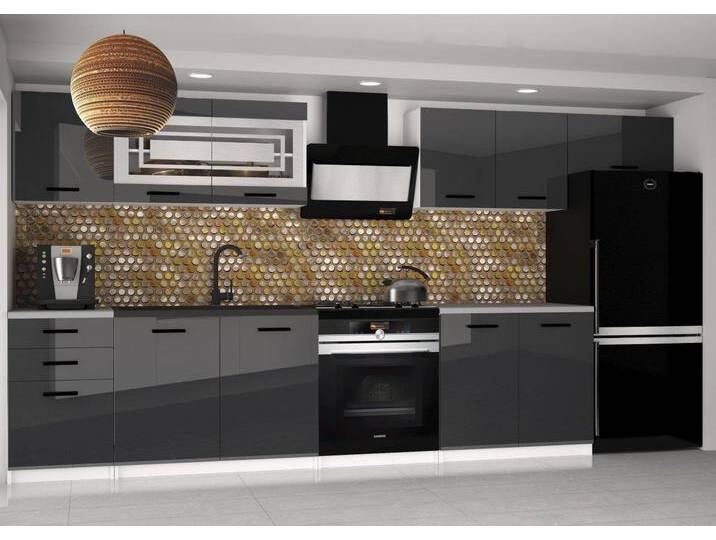 Küchenzeile Belini 240 cm grau glänzend mit Arbeitsplatte Ella2 Hersteller INF ELLA2/5/WT/S/0/B1 von belini