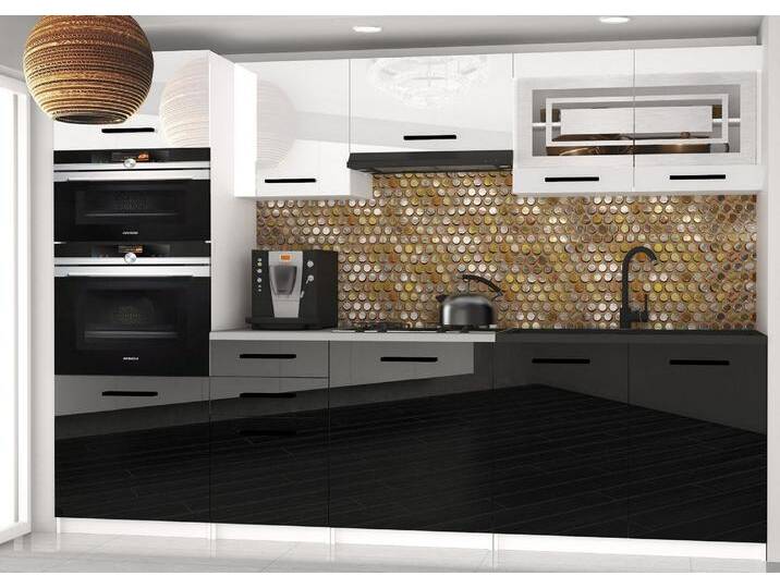 Küchenzeile Belini 240 cm weiß glänzend / schwarz glänzend mit Arbeitsplatte Paula2 Hersteller INF PAULA2/4/WT/WB/0/B1 von belini