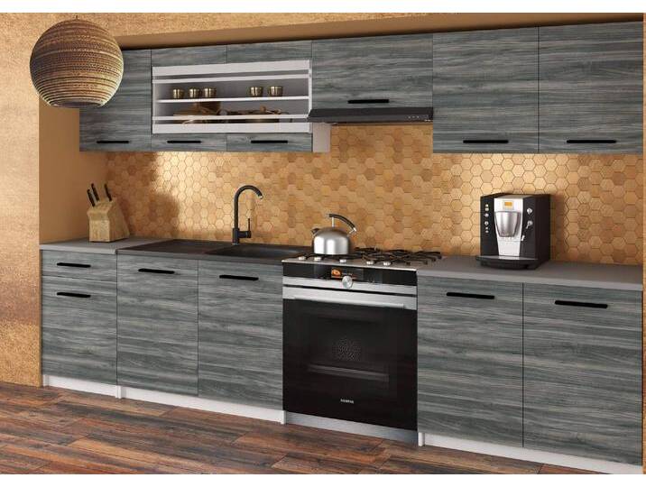 Küchenzeile Belini 260 cm grau-anthrazit Glamour Wood mit Arbeitsplatte Justyna Hersteller TOR JUSTYNA/3/WT/GW1/0/B1 von belini