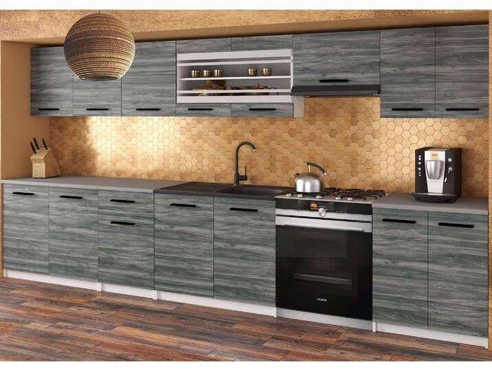 Küchenzeile Belini 320 cm anthrazitgrau Glamour Wood mit Arbeitsplatte Julia Hersteller TOR JULIA/4/WT/GW1/0/B1 von belini