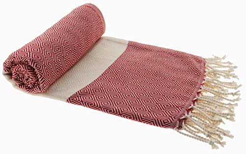 Stefano Ferrante ELMAS Hamamtuch Saunatuch Pestemal Fouta Strandtuch Badetuch Handtuch Baumwolle Backpacker 100x180 cm (Rot) von Stefano Ferrante