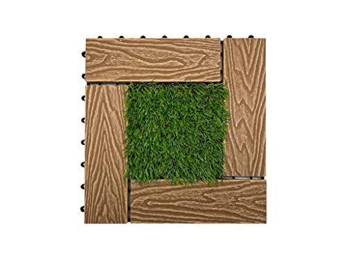 Belladoor WPC Terrassenfliese Teak mit Kunstrasen | 30 x 30 cm | 22 mm stark | Klickfliese | Holzoptik von belladoor