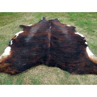 Brindle Dunkelbraun Große Neuer Rindsleder Teppich Naturhaare Auf - 6x6 Ft Größe Ca. Tri-Color Schokotöne Weiche Haare Kuhfell R-R O von bellamirella