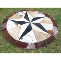 star Cowhide Rug Kuhfell Cowskin Teppich Leder Rund Handgemacht Patchwork Bereich 40" Zoll Braun Weiß Rot Beige Grau - S95 von bellamirella