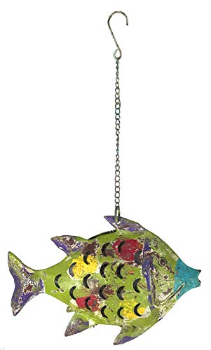 Dekorative Ausgefallene Kleine Metallfigur Fisch als Windlicht Zum Stellen Oder hängen 6 mögliche Farben (grün-Bunt) von bellarte