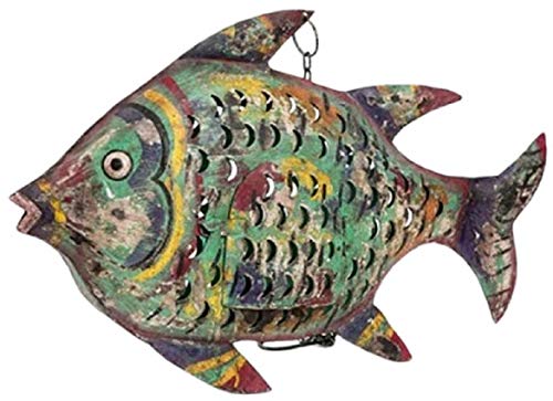 große dekorative ausgefallene Metallfigur Fisch als Windlicht zum Stellen oder hängen von bellarte