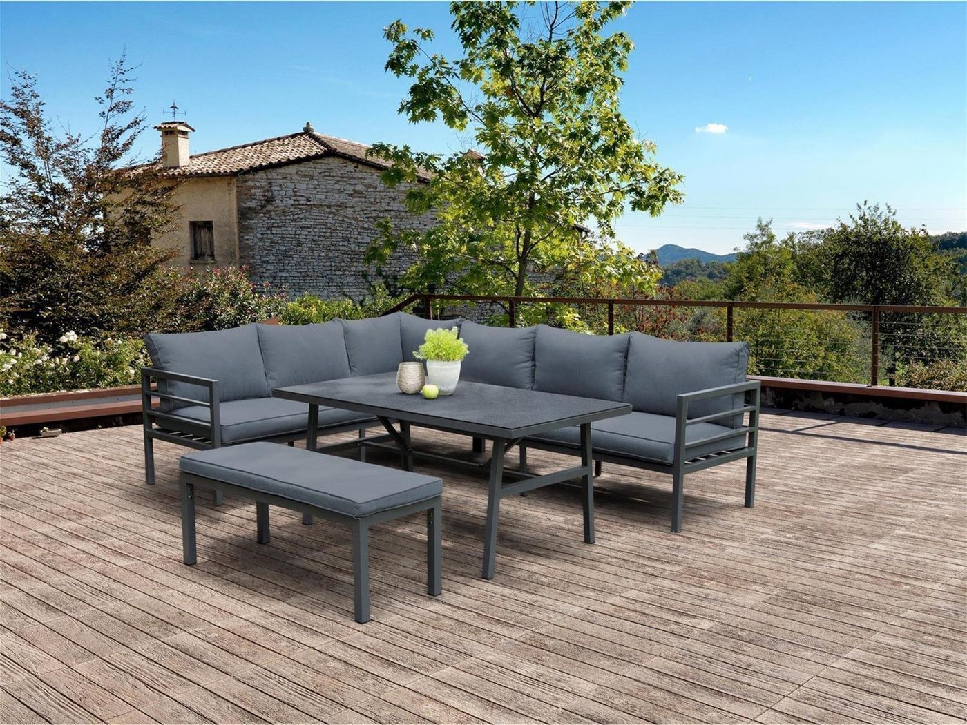 bellavista - Home&Garden® Loungeset Gartenmöbel Set Aluminium Lounge San Menaio anthrazit, (Set, 4-tlg), Ecklounge mit Bank und hohem Tisch von bellavista - Home&Garden®