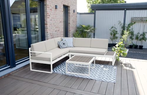 BELLAVISTA Lounge Lima - Gartenmöbel-Lounge - Terrassenlounge - Möbelset für den Außenbereich - Stellmaß 192 x 249cm - pulverbeschichtete Alurahmen - weiß - 3 teilig - mit Sitz- und Rückenkissen von BELLAVISTA