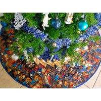 Große Krippen - Weihnachtsbaum-Rock, Gesteppt, Blau-Gold, 188 cm Breit Große Krippen - Weihnachtsbaum-Rock, Gesteppt, Blau-Gold, 188 cm Breit von bellazahn