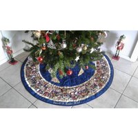 Krippe Weihnachtsbaum Rock, Blau Und Gold, Weihnachtsdekor, Gequiltet Krippe Weihnachtsbaum Rock, Blau Und Gold, Weihnachtsdekor, Gequiltet von bellazahn