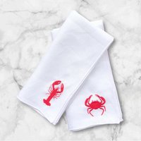 Bestickte Leinen Servietten Roter Hummer & Krabbe, 4Er-Set von bellelinen