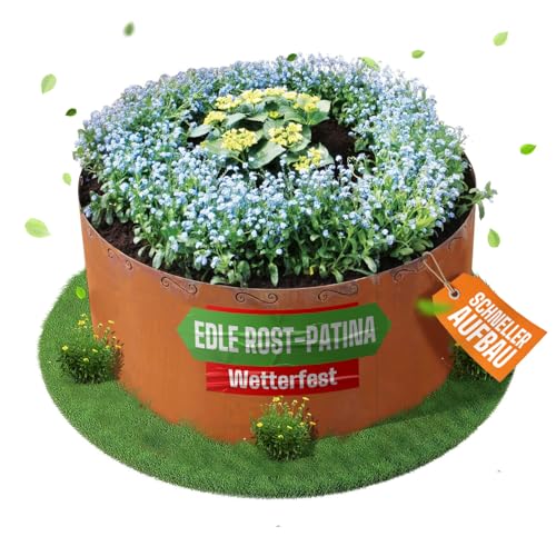 bellissa Hochbeet CORTEN rund - 91004 - Pflanzkübel rund aus Cortenstahl - 3-teiliger Bausatz - Durchmesser 110 cm, Höhe 50 cm von bellissa