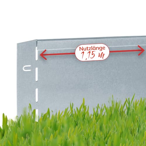 bellissa – Rasenkante Metall verzinkt 118x19,5 cm, Nutzlänge 1,15m - Flexible Rasenbegrenzung aus wetterfestem Stahlblech für saubere Rasen- & Beetabgrenzung - Beeteinfassung Kante robust & langlebig von bellissa
