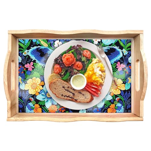 Serviertablett für Lebensmittel, Serviertabletts mit 5D-Holzmalerei, leichte Servierplatte mit Diamantmalerei zum Selbermachen, robuste Holztischplatten, Serviertabletts zum Servieren der von bellv