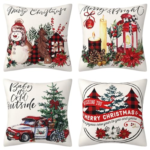 bellv Schneemann-Kissenbezüge – Set mit 4 weichen und gemütlichen Kissenbezügen, Mottoparty-Ornamente für Sofas, Stühle, Computerstühle, Autos, Betten von bellv