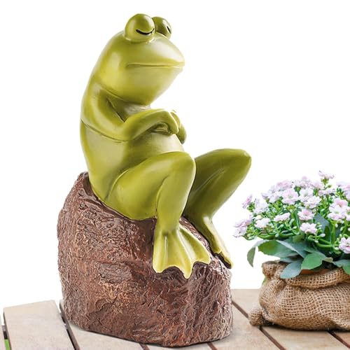 bellv Schreibtisch Statue | Gartenfrosch Figur aus Kunstharz mit Stein | Sammelfiguren zum Trainieren der Fantasie für Bücherregal, Wohnzimmer, Garten, Eingangsbereich von bellv