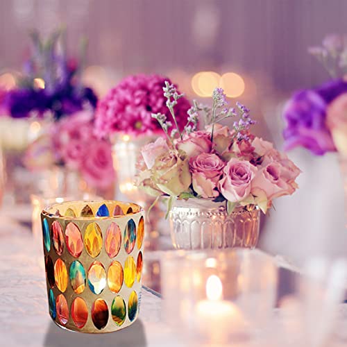 Belupai 2 Stück Einzigartige Mosaik-Kerzenhalter aus Glas, Elegante Bunte Kerzenhalter aus Glas, Moderne Kerzenständer, Rustikale Dekorative Spitzkerzenhalter für die Tischdekoration zu(Mehrfarbig) von belupai