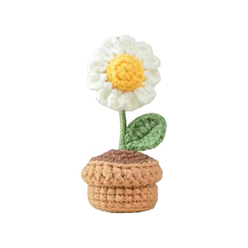 Belupai Kleine Häkelblumen, Mini-Häkel-Sonnenblume, Topfpflanze, Künstliche Blume, Gestrickte Blumendekoration, Gestrickte Kunstblume für Auto-Armaturenbrett, Handgefertigte(Gänseblümchen) von belupai