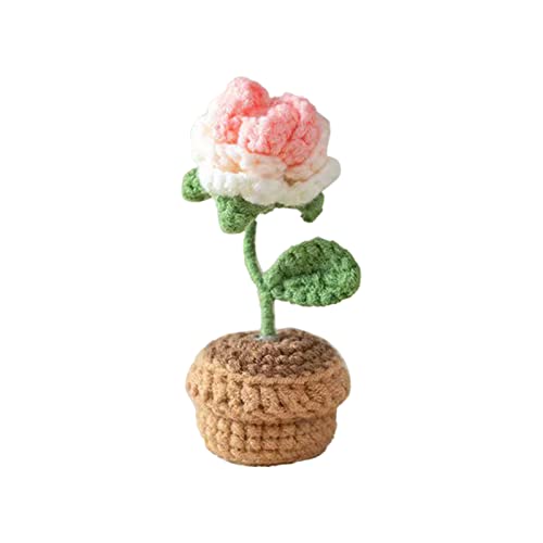 Belupai Kleine Häkelblumen, Mini-Häkel-Sonnenblume, Topfpflanze, Künstliche Blume, Gestrickte Blumendekoration, Gestrickte Kunstblume für Auto-Armaturenbrett, Handgefertigte(Rose) von belupai