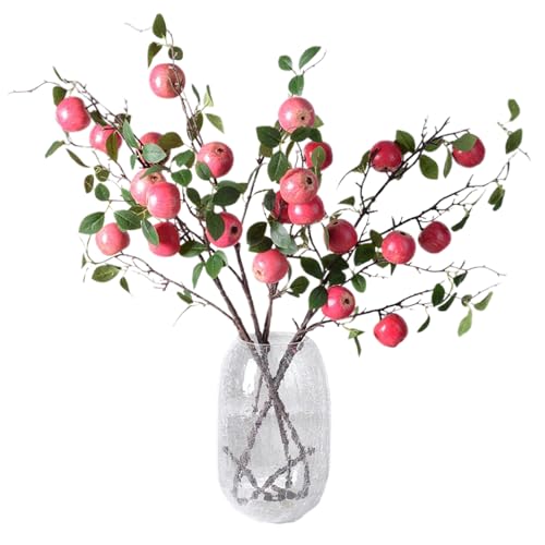 belupai 2/4 Stück Künstliche Apfelzweige, 59,9 cm, Künstliche Obstzweige mit Langem Stiel, Künstliche Grünpflanzen-Picks, Künstliche Äpfelzweige, Vasenfüller für Zuhause, (2Stk) von belupai