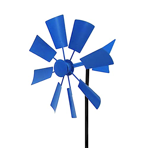 belupai 26-Zoll-Gartenwindmühle aus Schmiedeeisen, Rotierende Windskulptur für Den Außenbereich, Gartenwindspiel, Metallwindspiel mit Erdspieß für Garten-, Garten- und Rasendekorationen Im(Blau) von belupai