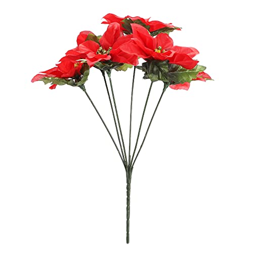 belupai 8 Stück Künstliche Weihnachtssterne, Künstliche Rote Weihnachtssterne aus Seide, Stängel, Künstliche Weihnachtssterne mit Stechpalmenblättern für Zuhause, Tür, Treppe,(8 Stück) von belupai