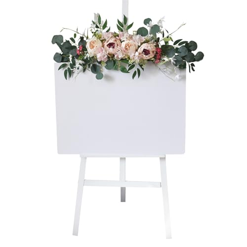 belupai Hochzeits-Willkommensschild, Blumen-Swag, 29,5 Zoll, Künstliche Blumen, Hintergrundgirlande, Künstliche Rosenblumen mit Grünen Blättern, Türkranz für Zeremonie, Empfang, von belupai
