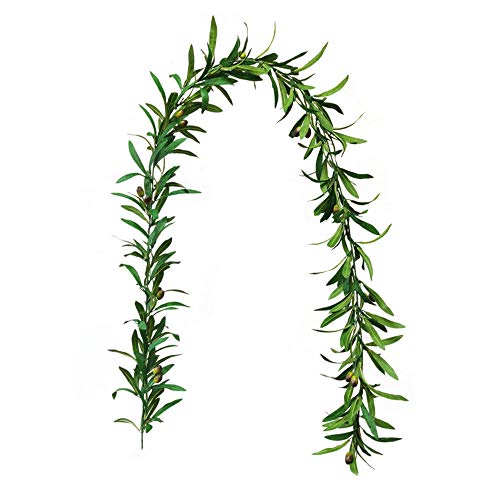 belupai Künstliche Hängende Blätterranken, Künstliche Oliven-Eukalyptus-Girlande, Seide, Eukalyptusblätter, Ranken, Handgefertigte Girlande, Grün für Hochzeit, Hintergrund, Bogen,(2 Stück A1) von belupai