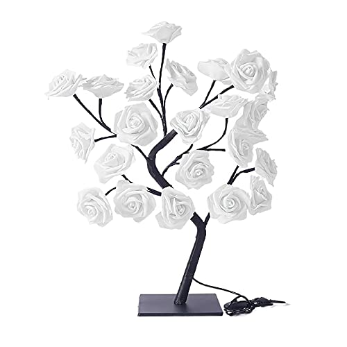 belupai LED-Rosenbaum-Lampe, künstlicher Bonsai-Baum, Nachtlicht, Lichterkette mit 24 LED-Lichtern, USB-betrieben, für Zuhause, Hochzeit, Weihnachtsdekoration (weiß) von belupai